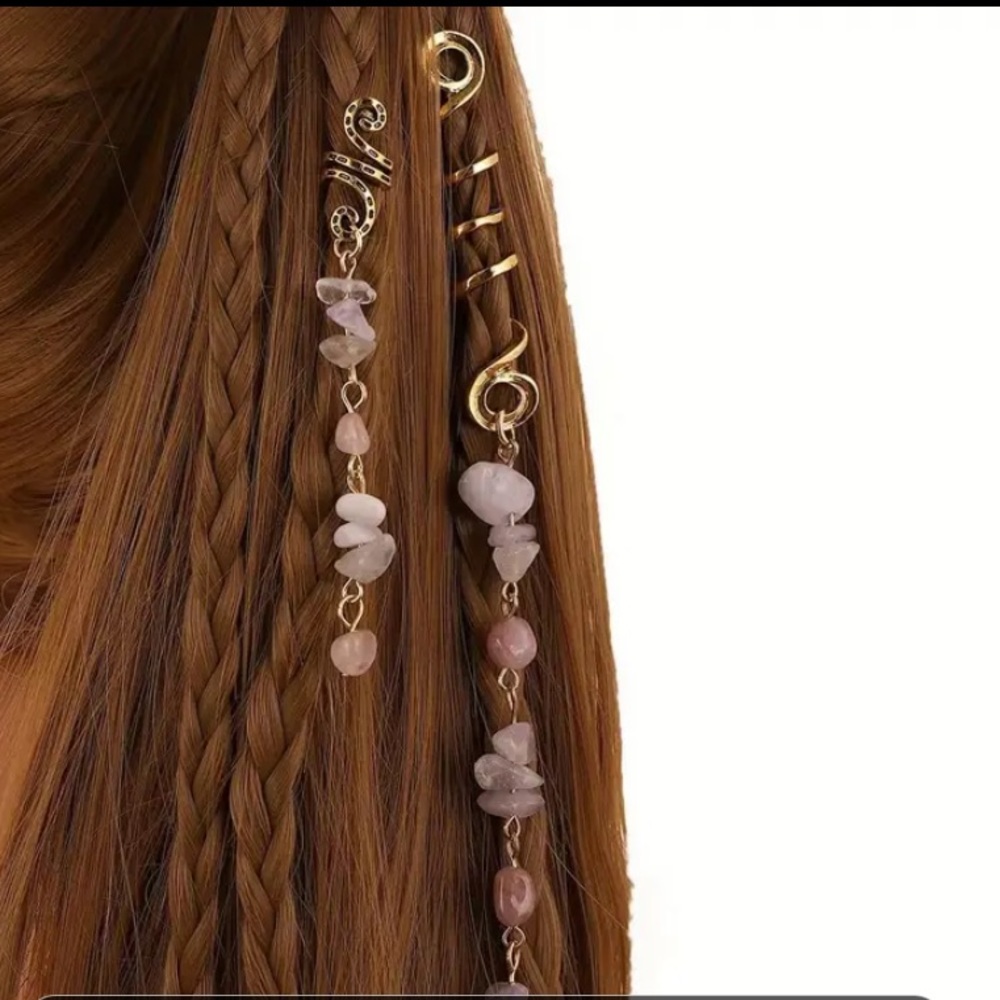 👚2/$16 Rose Quartz & Amethyst Hair Cuffs 4 Braids & Dreads! Unique Hair Jewelry!